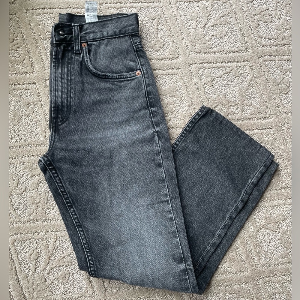 Zara Women’s Jeans Black Denim Wash Size 2 Straight Leg High Rise Zipper